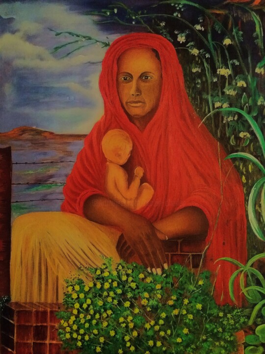 Painting titled "La mère et l'enfant" by Charles Corbin, Original Artwork, Oil