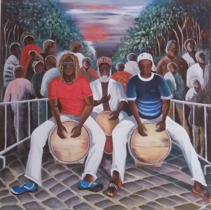 Malerei mit dem Titel "Deux joueurs de gwo…" von Charles Corbin, Original-Kunstwerk, Öl