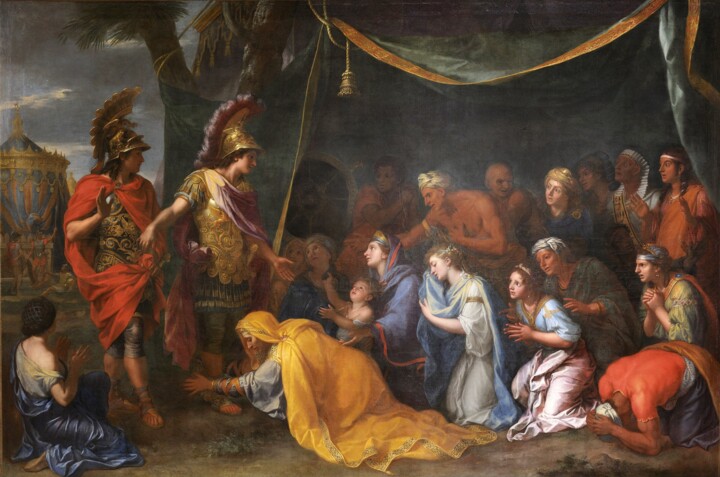 Schilderij getiteld "Les reines de Perse…" door Charles Le Brun, Origineel Kunstwerk, Olie