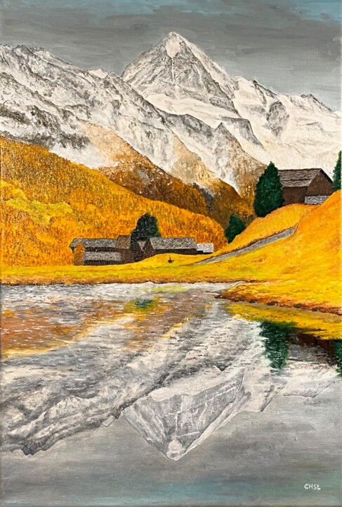 Malarstwo zatytułowany „Première neige sur…” autorstwa Charles Lienemann, Oryginalna praca, Olej Zamontowany na Drewniana ra…