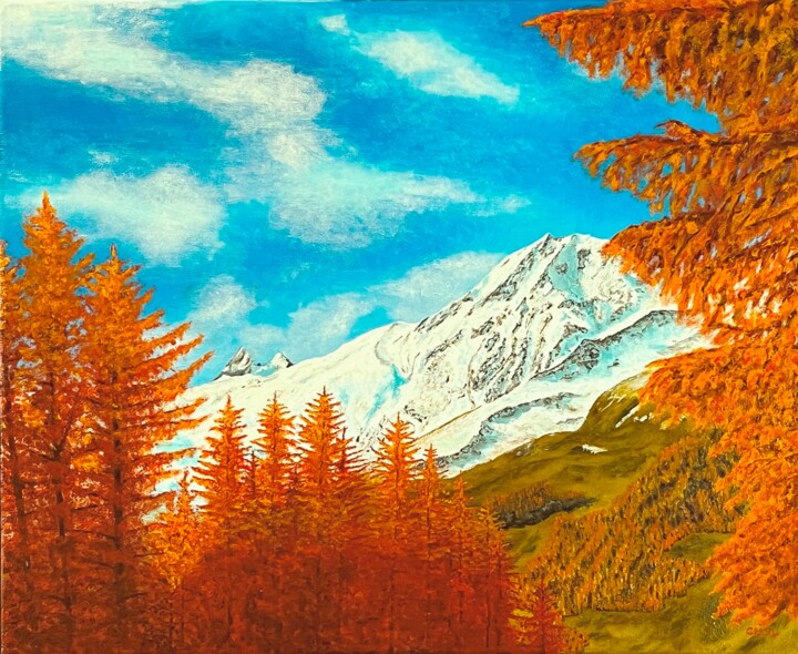 Painting titled "Mont de l'Etoile et…" by Charles Lienemann, Original Artwork, Oil Mounted on Wood Stretcher frame