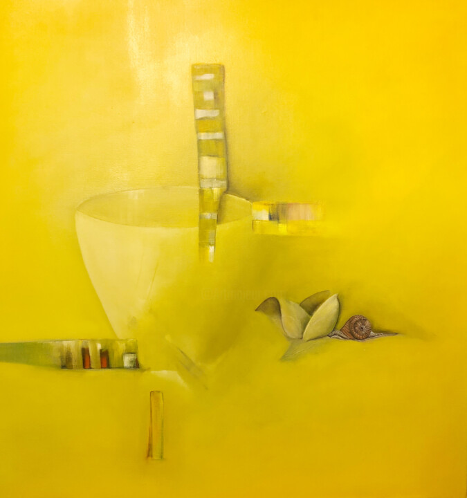 Painting titled "Yellow hidden flower" by Charles Mulder, Original Artwork, Oil Mounted on Aluminium