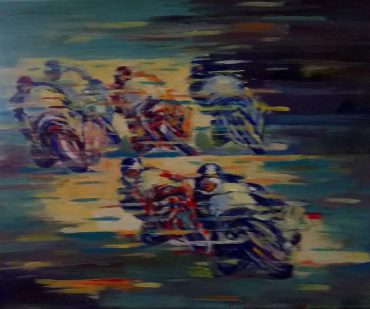 Painting titled "motards.jpg" by Charles Tapiero, Original Artwork, Acrylic