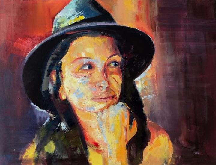 Painting titled "portrait d'une chan…" by Charles Tapiero, Original Artwork, Oil