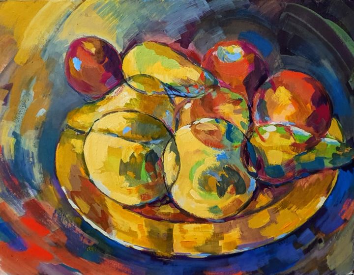 Peinture intitulée "sur un plateau" par Charles Tapiero, Œuvre d'art originale, Gouache