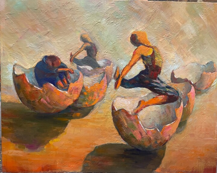 Painting titled "naissances" by Charles Tapiero, Original Artwork, Oil