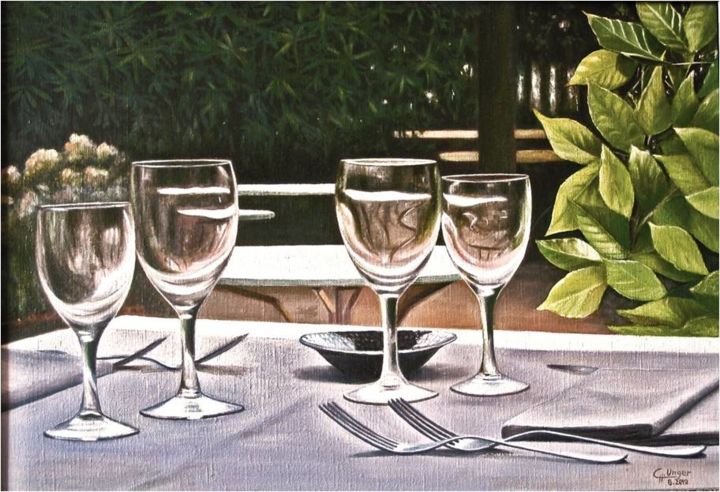 Pintura intitulada "la-table-est-mise-p…" por Charles Unger, Obras de arte originais, Óleo