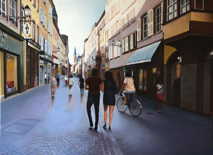 Pintura titulada "Grand'rue - Langstr…" por Charles Unger, Obra de arte original, Oleo Montado en Bastidor de camilla de mad…