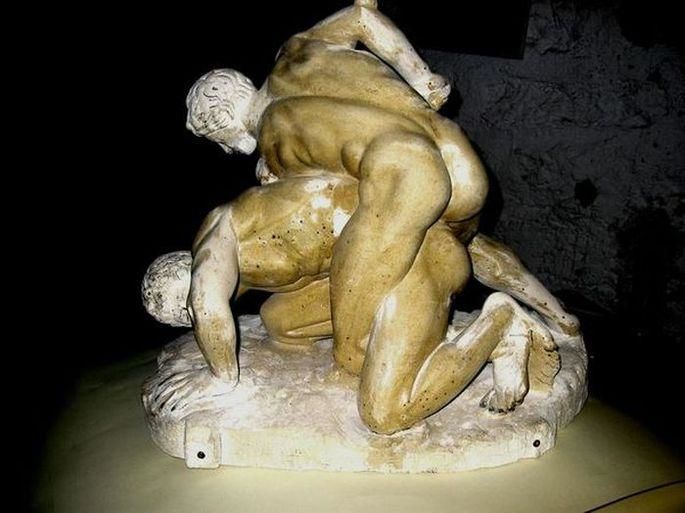 Sculpture titled "Les Lutteurs de Myr…" by Charles Favard, Original Artwork, Stone