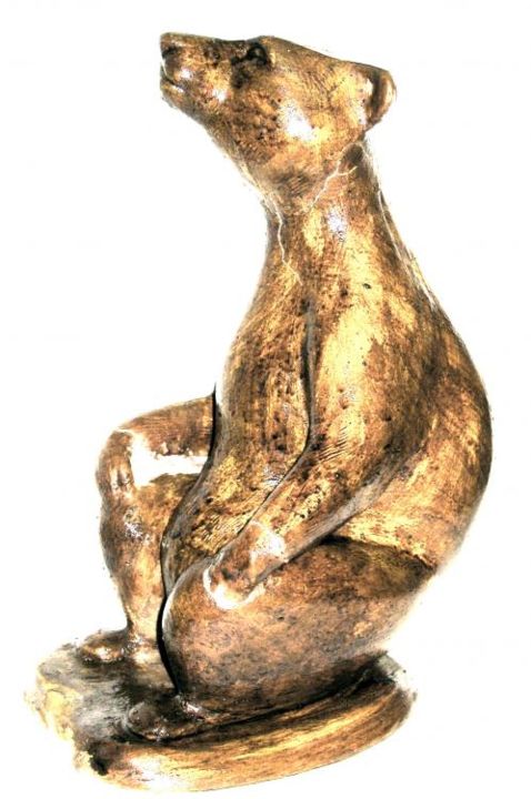 Sculpture titled "Ours assis Plâtre" by Charles Favard, Original Artwork