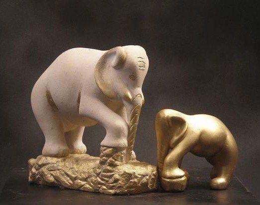 Sculpture titled "Eléphants" by Charles Favard, Original Artwork, Stone