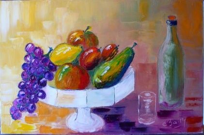 Painting titled "COUPE aux FRUITS" by Charles Bailly, Original Artwork, Oil