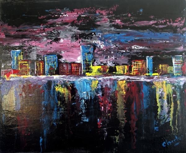 Painting titled "Une VILLE la NUIT" by Charles Bailly, Original Artwork