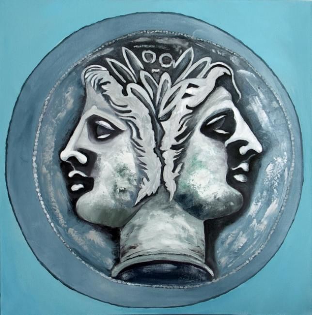 Painting titled "JANUS" by Charles Bailly, Original Artwork, Oil
