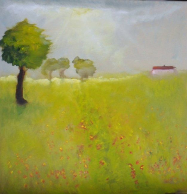 Painting titled "19 h au printemps" by Charles Jacquet, Original Artwork