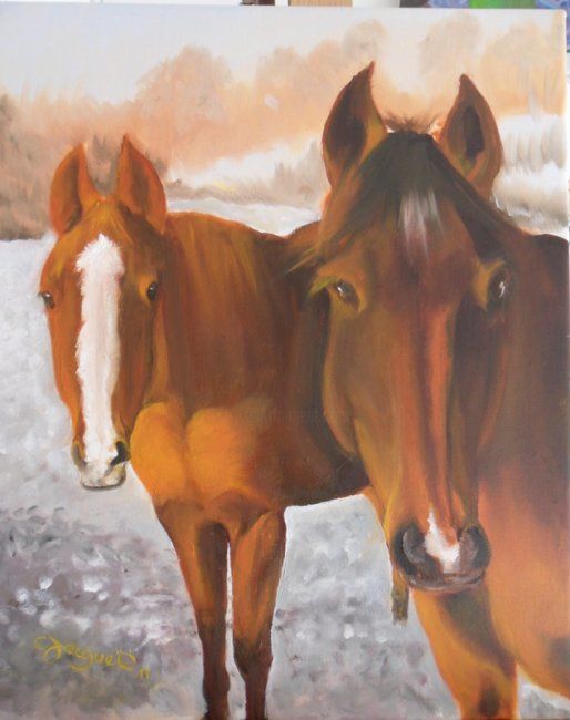 Painting titled "Les Quarter Horses" by Charles Jacquet, Original Artwork