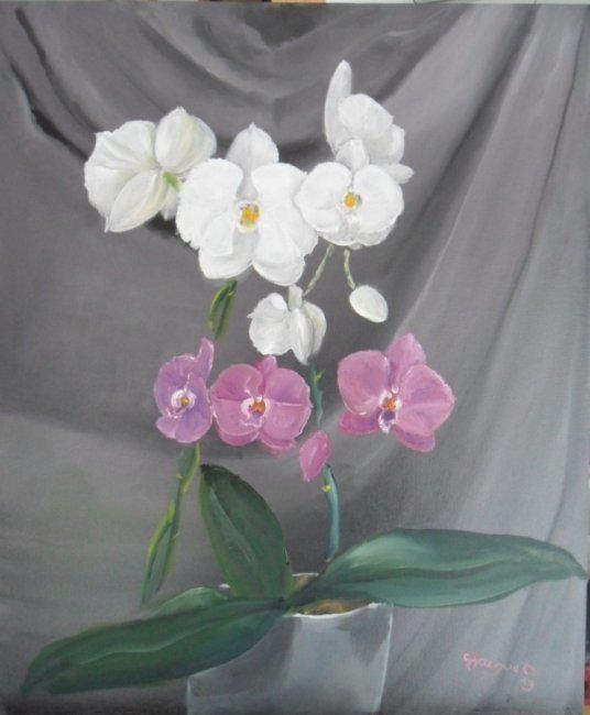 Painting titled "Orchidées" by Charles Jacquet, Original Artwork