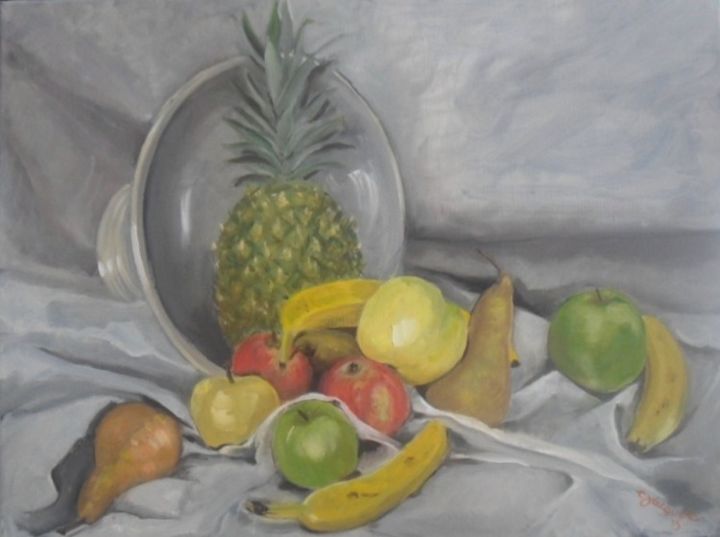 Painting titled "Appels et Pineappel" by Charles Jacquet, Original Artwork