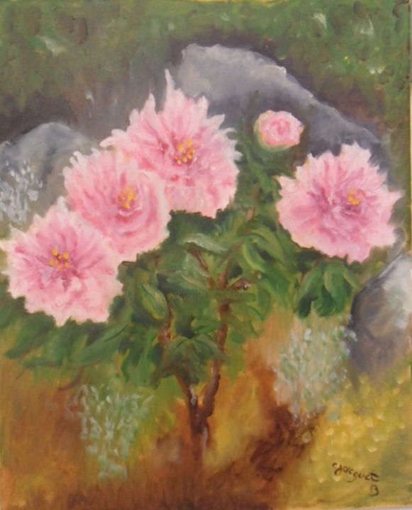 Painting titled "les Pivoines arbusi…" by Charles Jacquet, Original Artwork