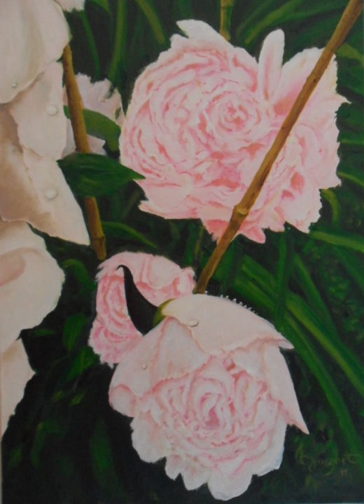 Painting titled "les Pivoines" by Charles Jacquet, Original Artwork