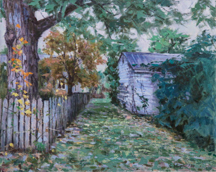 Painting titled "Backyard #3" by Charles Jiao, Original Artwork, Oil