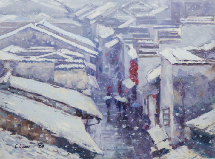 Painting titled "Spring Festival in…" by Charles Jiao, Original Artwork, Oil