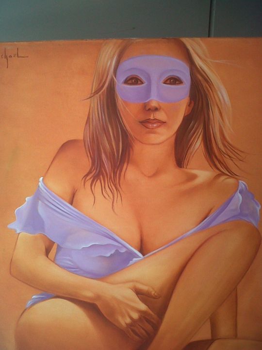 Painting titled "La femme masquée" by Charles Michael, Original Artwork, Oil