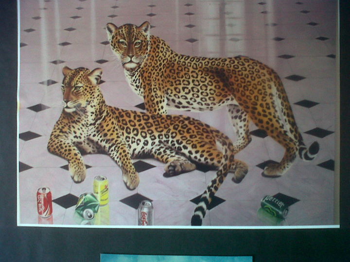 Painting titled "Les Jaguars sont to…" by Charles Michael, Original Artwork, Oil