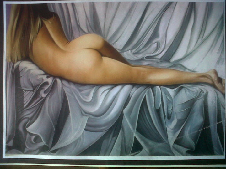 Peinture intitulée "Nu drapé" par Charles Michael, Œuvre d'art originale, Huile