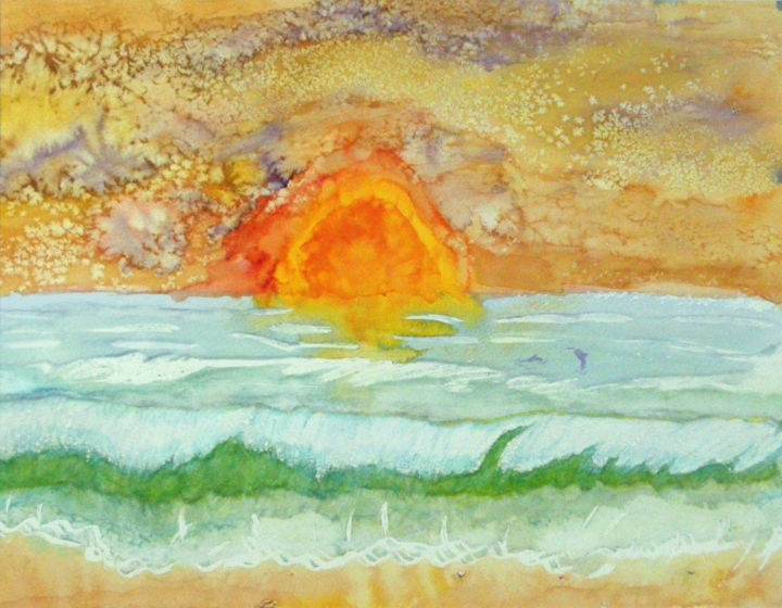 Painting titled "Sunrise Stars" by Charles Riley, Original Artwork, Watercolor