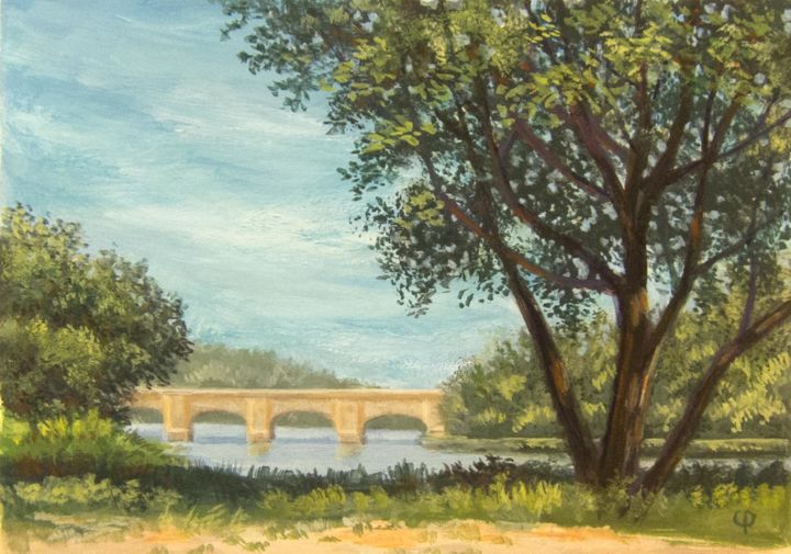 Peinture intitulée "Columbia Bridge fro…" par Charley Parker, Œuvre d'art originale, Gouache