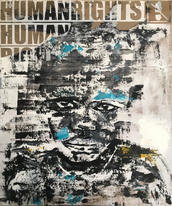 Painting titled "Human rights" by Charli L, Original Artwork, Acrylic Mounted on Cardboard