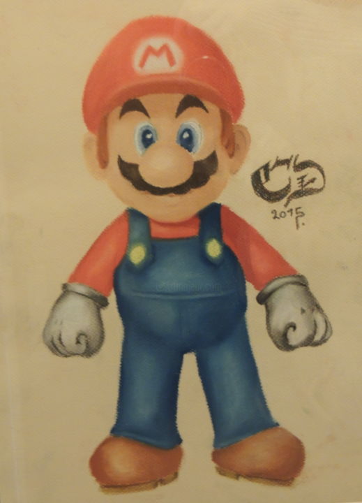 Drawing titled "Mario" by Charlie D, Original Artwork, Pastel