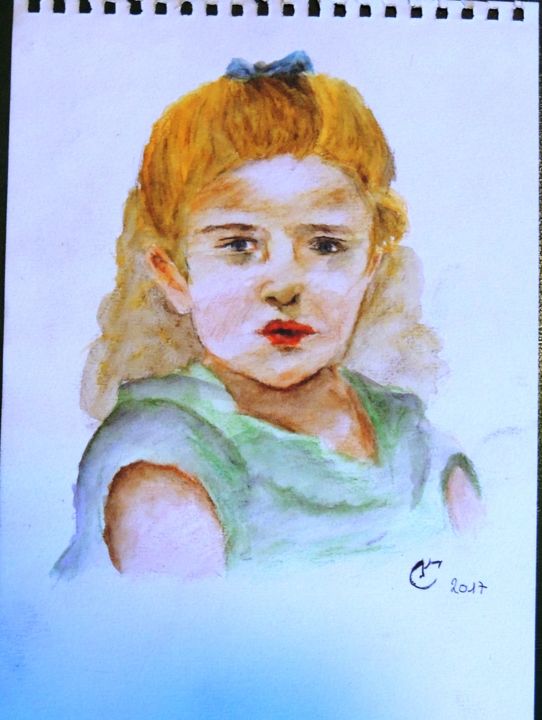 Malerei mit dem Titel "Jeune fille à l'aqu…" von Charlie D, Original-Kunstwerk, Aquarell