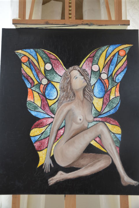 Painting titled "Papillon" by Charlie Vergeot, Original Artwork, Oil