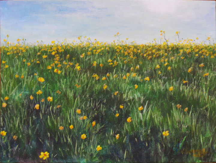 Peinture intitulée "Yellow Wildflowers…" par Charlie Zhao, Œuvre d'art originale, Acrylique