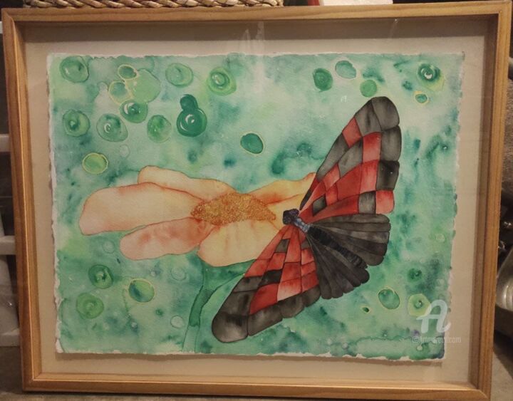 Pintura intitulada "Mariposa" por Charlotte Lenssen, Obras de arte originais, Aquarela