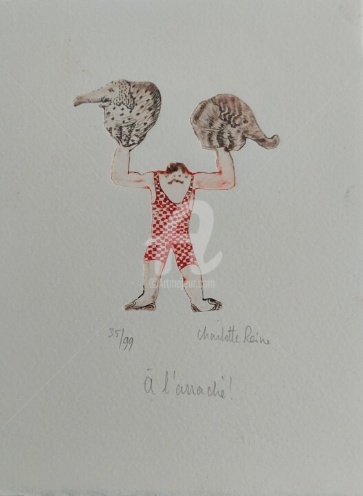 Gravures & estampes intitulée "A l'Arraché !" par Charlotte Reine, Œuvre d'art originale, Eau-forte