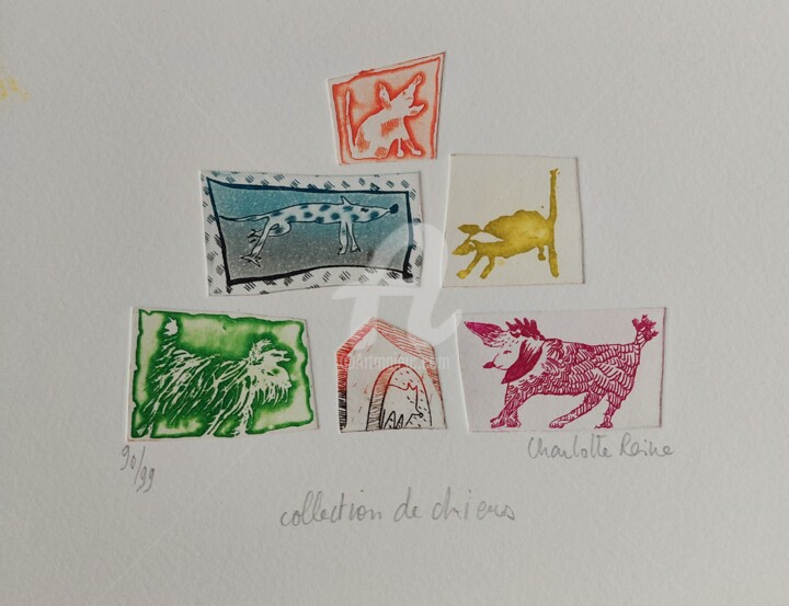 Gravures & estampes intitulée "Collection de Chiens" par Charlotte Reine, Œuvre d'art originale, Eau-forte
