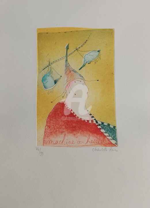 Incisioni, stampe intitolato "Machine à Hésiter !" da Charlotte Reine, Opera d'arte originale, Acquaforte