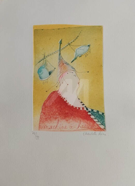 Gravures & estampes intitulée "Machine à Hésiter !" par Charlotte Reine, Œuvre d'art originale, Eau-forte