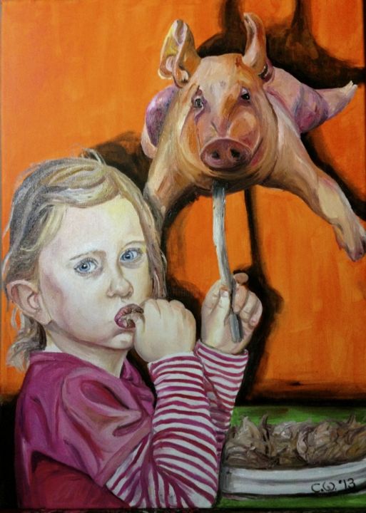 Painting titled "Greed Gier, the bu…" by Charlotte Gatsby, Original Art, Oil