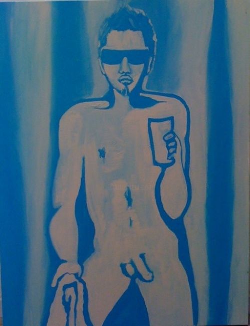 Peinture intitulée "Men In Bathroom 3" par Charlotte Offreyze, Œuvre d'art originale, Huile