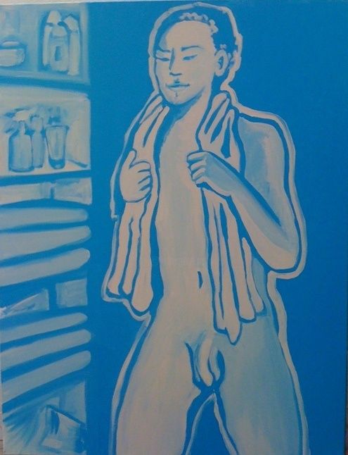 Pintura titulada "Men In Bathroom 4" por Charlotte Offreyze, Obra de arte original, Oleo