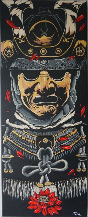 Peinture intitulée "Masque de guerrier…" par Pacha, Œuvre d'art originale, Acrylique Monté sur Châssis en bois