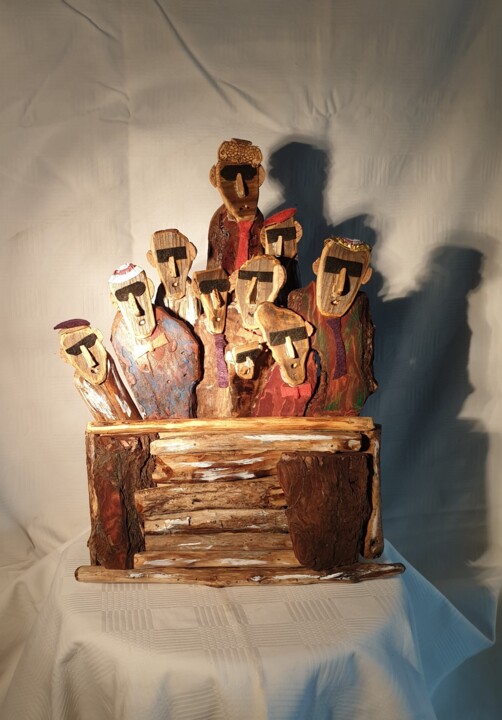 Sculpture titled "Les papis" by Charly Carpentier, Original Artwork, Wood