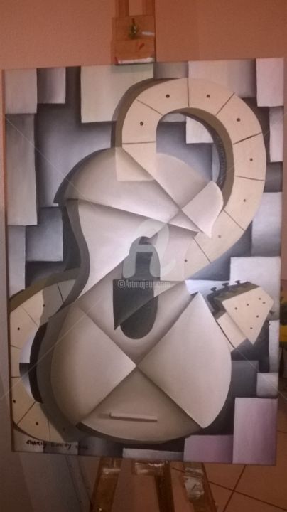 Schilderij getiteld "guitare cubic" door Charly Datchy, Origineel Kunstwerk
