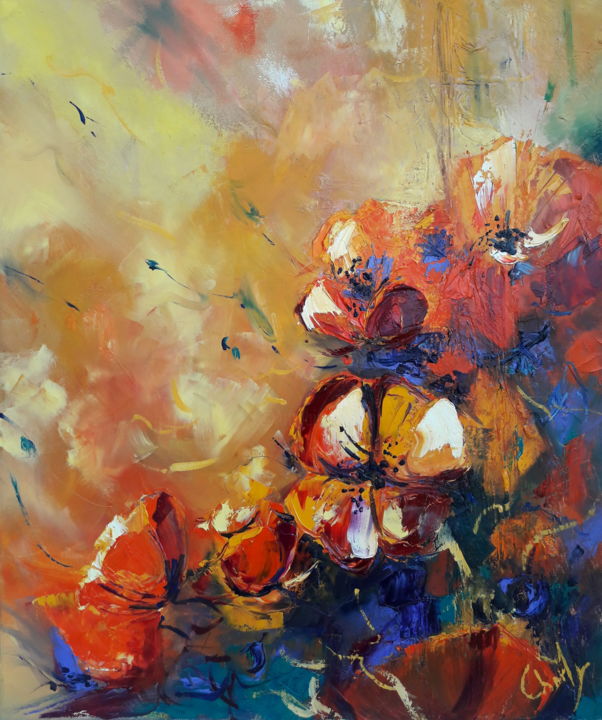Painting titled "Coquelicots" by Charly, Original Artwork, Oil