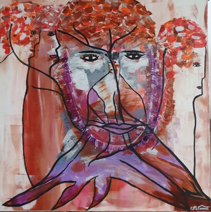 Painting titled "Les femmes arbres" by Charlyne Pacôme, Original Artwork, Acrylic Mounted on Wood Stretcher frame