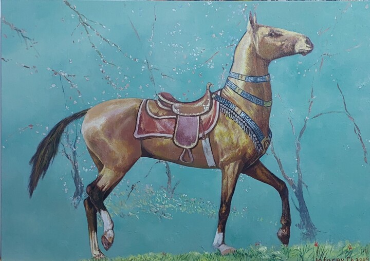 Painting titled "Saherde" by Chary Jafarov, Original Artwork, Oil Mounted on Wood Stretcher frame
